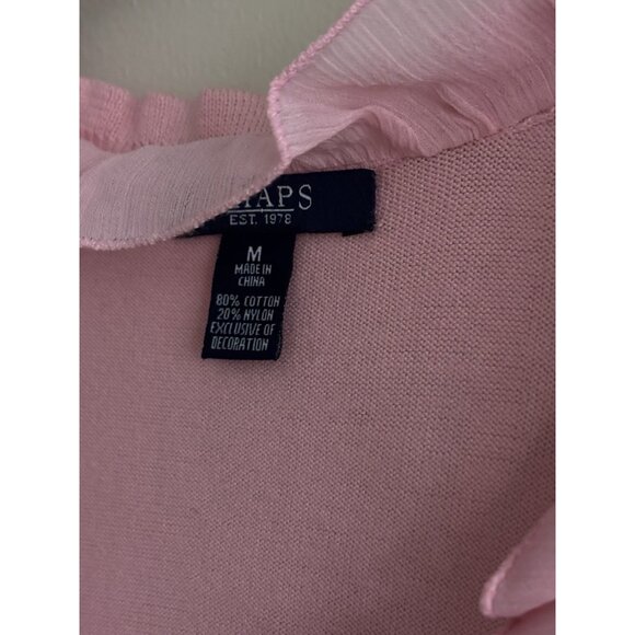 Chaps Pink Ruffle Cardigan Cotton Sweater Button Lightweight Medium Romantic - Picture 5 of 11